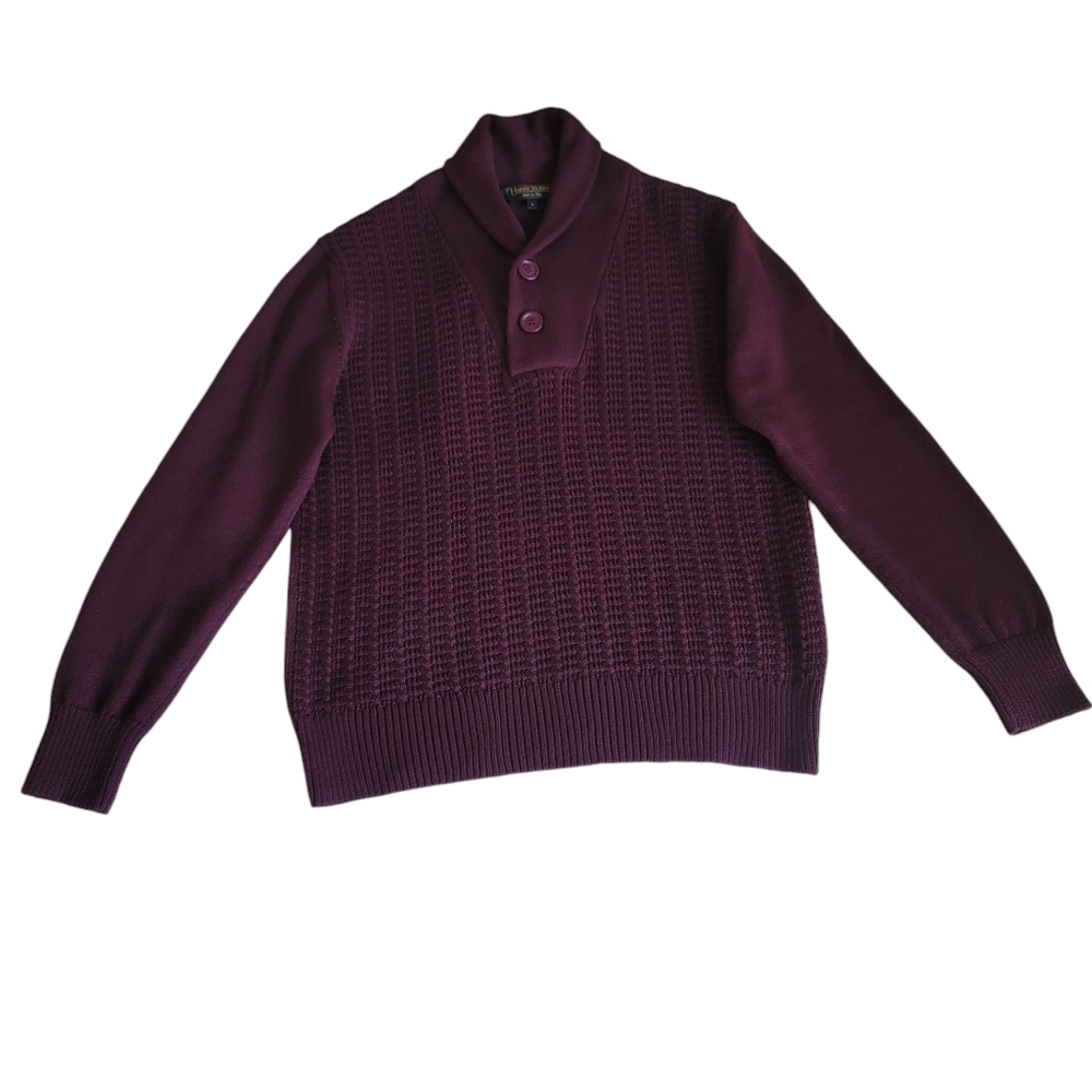 Vintage Harry Rosen Shawl Sweater Burgundy Merino Wool Blend Pullover Ac… - Picture 15 of 16